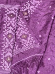 Sky Magenta Pure Gachi Tussar Handloom Jamdani Saree