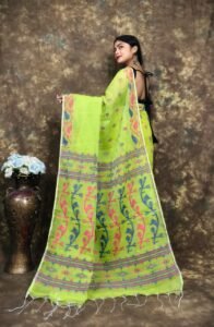Avocado Green Soft Jamdani Sari With Blause Piece