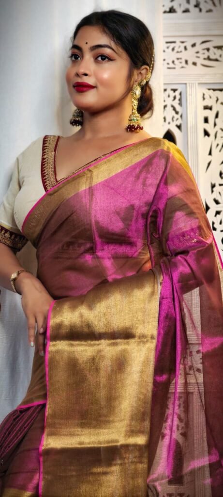 Bashful Pink Soft Tissue Handloom Saree