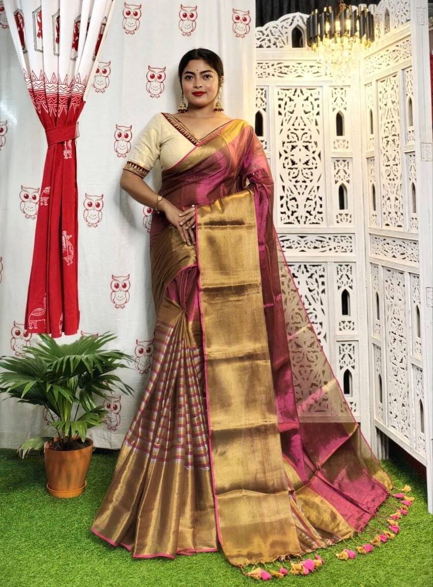 Bashful Pink Soft Tissue Handloom Saree 1 Bashful Pink Soft Tissue Handloom Saree