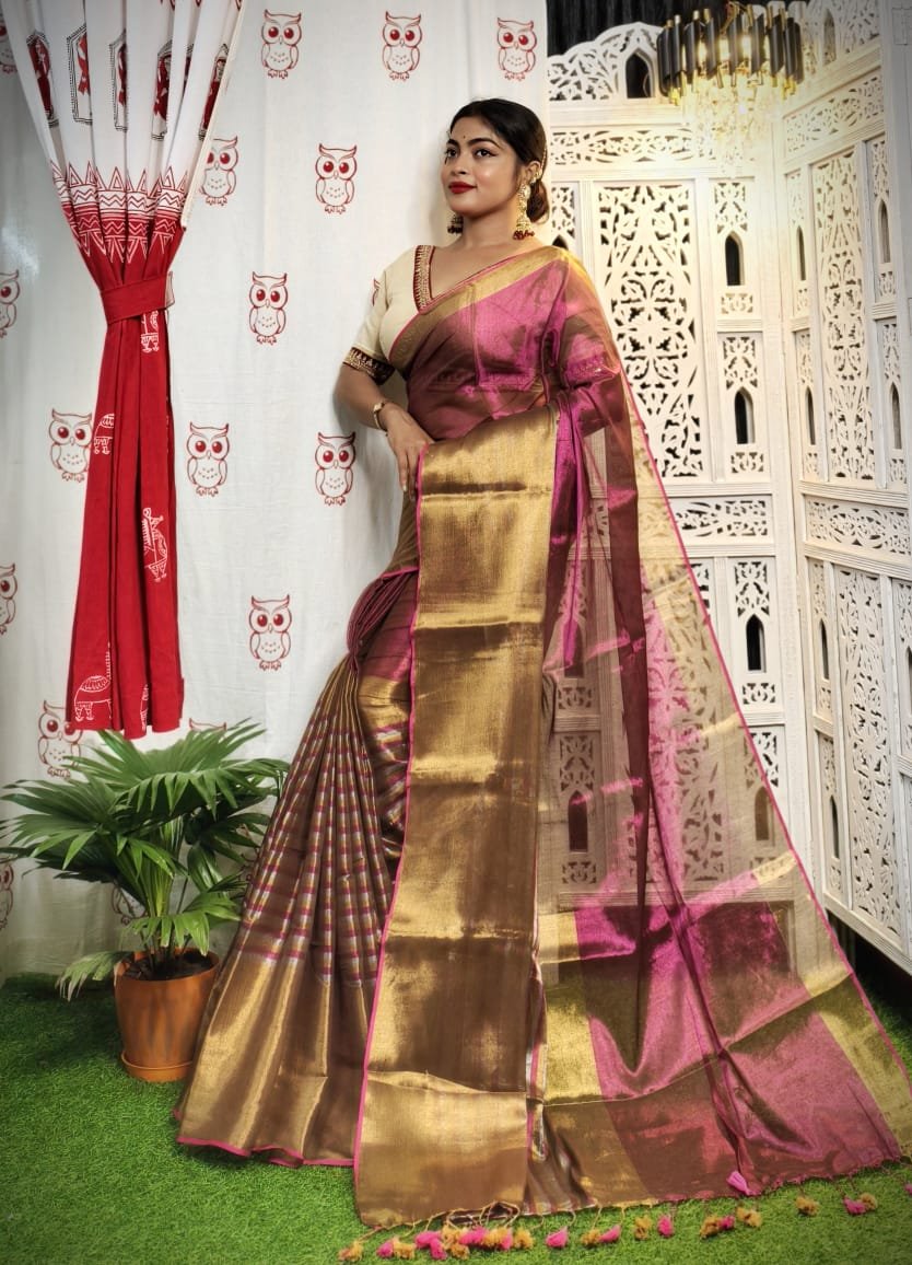 Bashful Pink Soft Tissue Handloom Saree 3 Bashful Pink Soft Tissue Handloom Saree