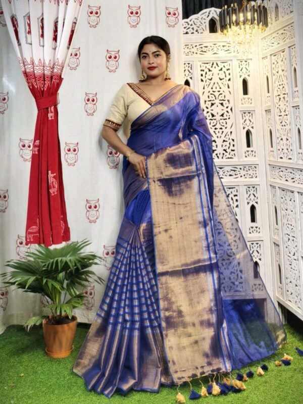 Blue Soft Tissue Handloom Saree