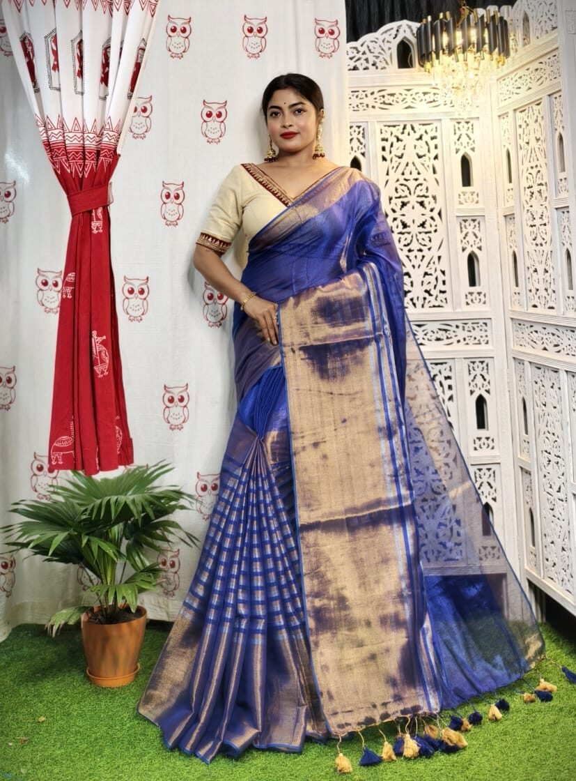 Blue Soft Tissue Handloom Saree 1 Blue Soft Tissue Handloom Saree