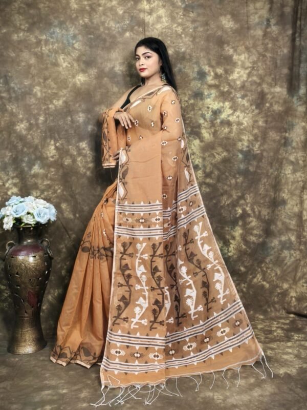 Coffee Soft Jamdani Sari With Blause Piece