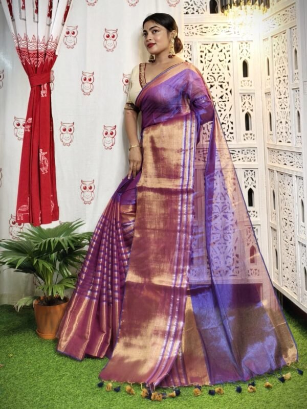 Dark Lavender Soft Tissue Handloom Saree