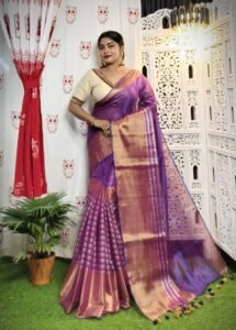 Dark Lavender Soft Tissue Handloom Saree