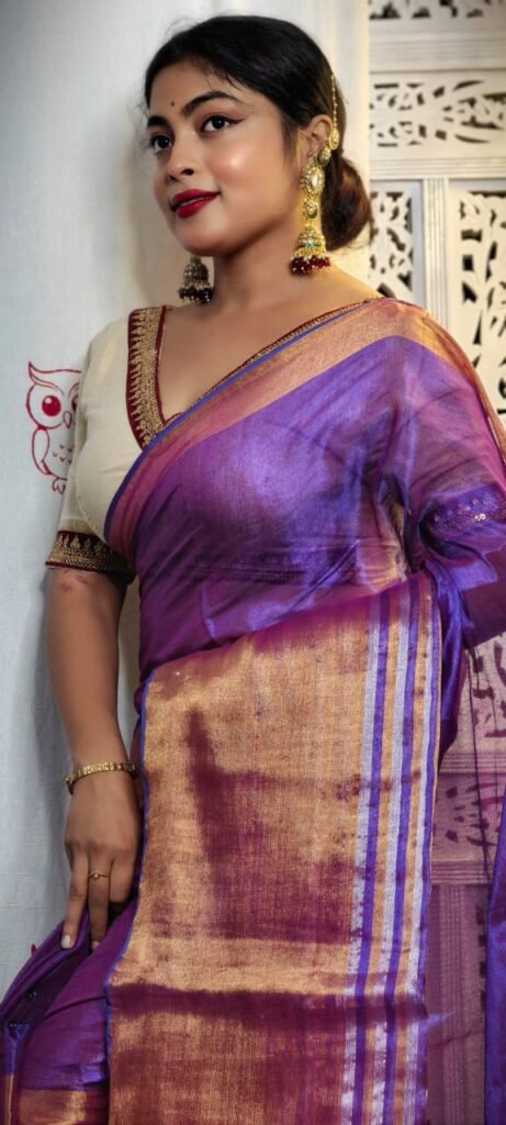 Dark Lavender Soft Tissue Handloom Saree