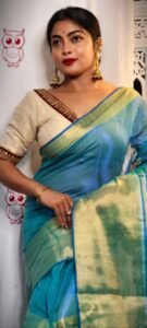 Deep Aqua Soft Tissue Handloom Saree