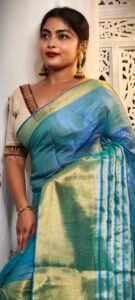 Deep Aqua Soft Tissue Handloom Saree