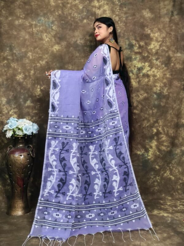 Dull Lavender Soft Jamdani Sari With Blause Piece