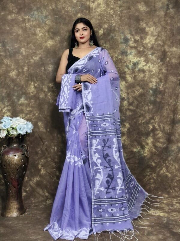 Dull Lavender Soft Jamdani Sari With Blause Piece