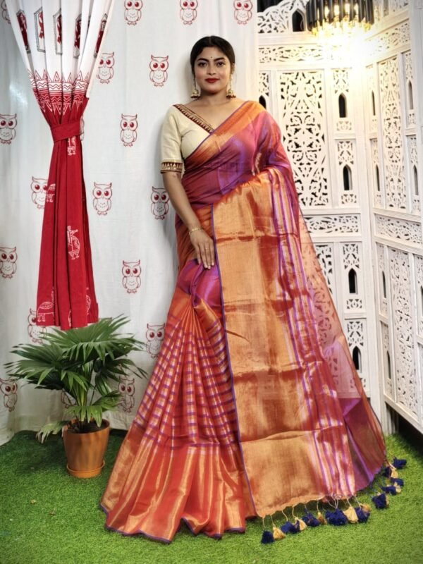 Grape Purple Soft Tissue Handloom Saree