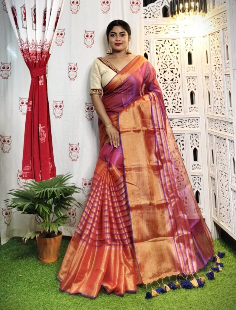 Grape Purple Soft Tissue Handloom Saree