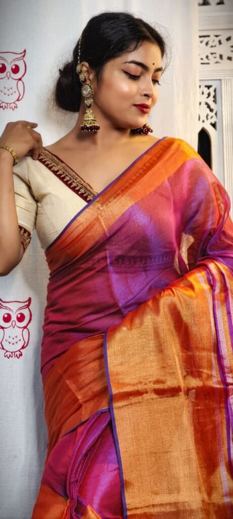 Grape Purple Soft Tissue Handloom Saree