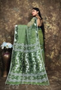 Greenish Grey Soft Jamdani Sari With Blause Piece