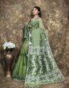 Greenish Grey Soft Jamdani Sari With Blause Piece