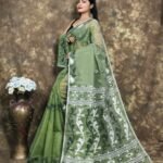Greenish Grey Soft Jamdani Sari With Blause Piece
