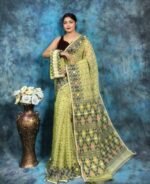Greenish Tan Soft Jamdani Saree With Blause Piece