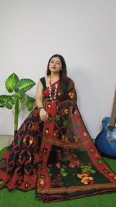 Dark Lota Cross Dhakai Jamdani Sari