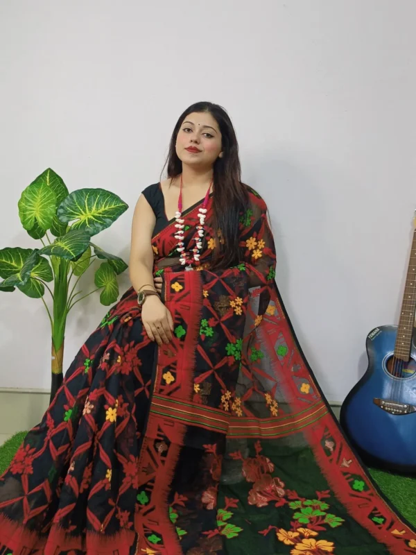 Dark Lota Cross Dhakai Jamdani Sari