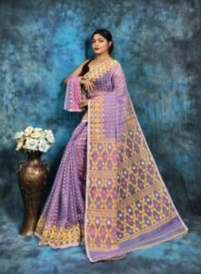 Lavender Purple Soft Jamdani Saree With Blause Piece