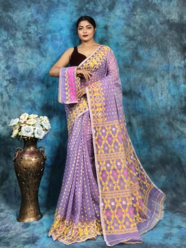Lavender Purple Soft Jamdani Saree With Blause Piece