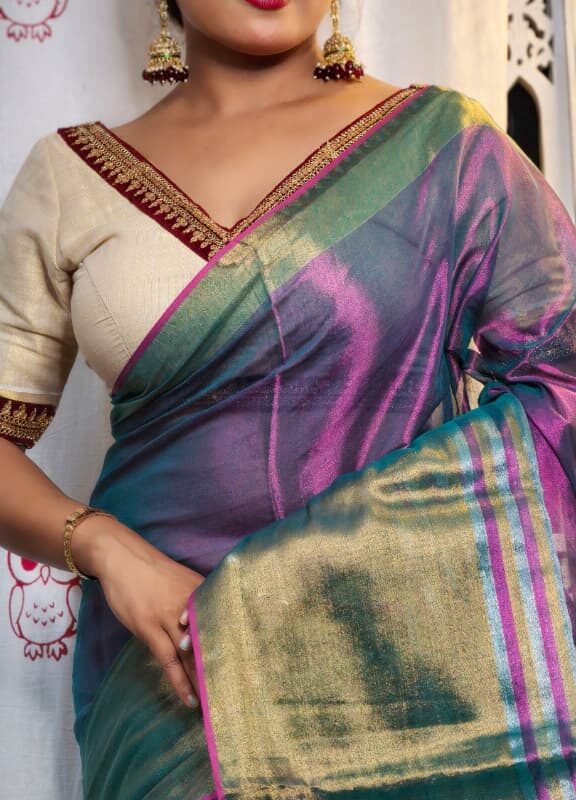 Light Plum Soft Tissue Handloom Saree