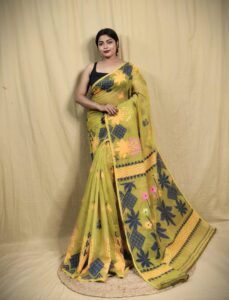 Lotus Brass Soft Dhakai Jamdani Saree