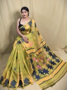 Lotus Brass Soft Dhakai Jamdani Saree