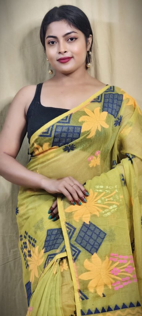 Lotus Brass Soft Dhakai Jamdani Saree