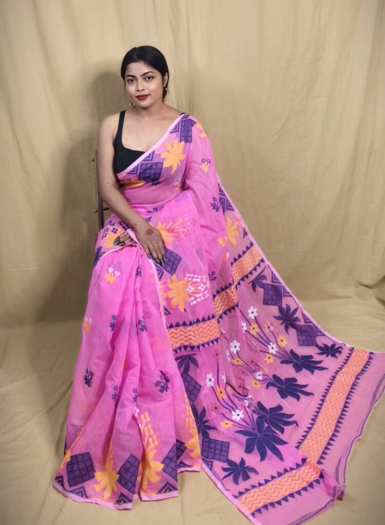 Lotus Purplish Pink Soft Dhakai Jamdani Saree