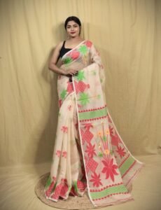 Lotus Vanilla Soft Dhakai Jamdani Saree