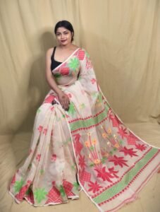 Lotus Vanilla Soft Dhakai Jamdani Saree