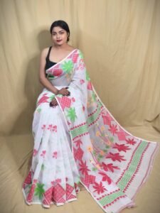 Lotus White Soft Dhakai Jamdani Saree