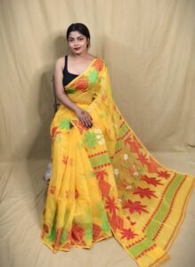 Lotus Yellow Soft Dhakai Jamdani Saree