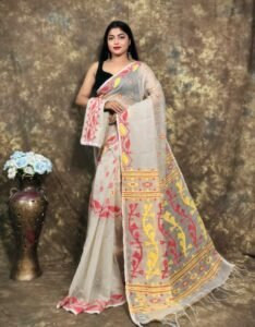 Mushroom Soft Jamdani Sari With Blause Piece