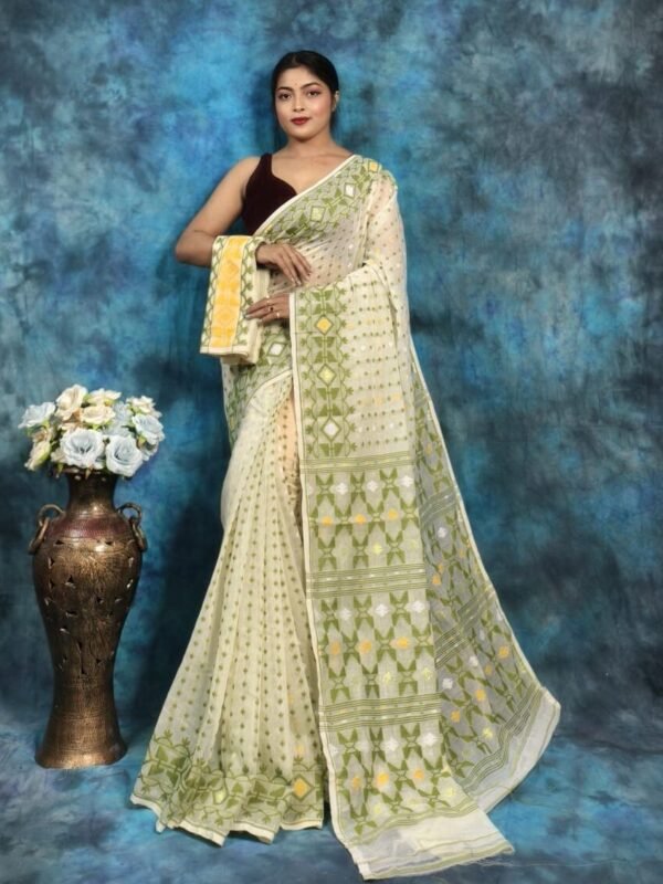 Off White Soft Jamdani Saree With Blause Piece