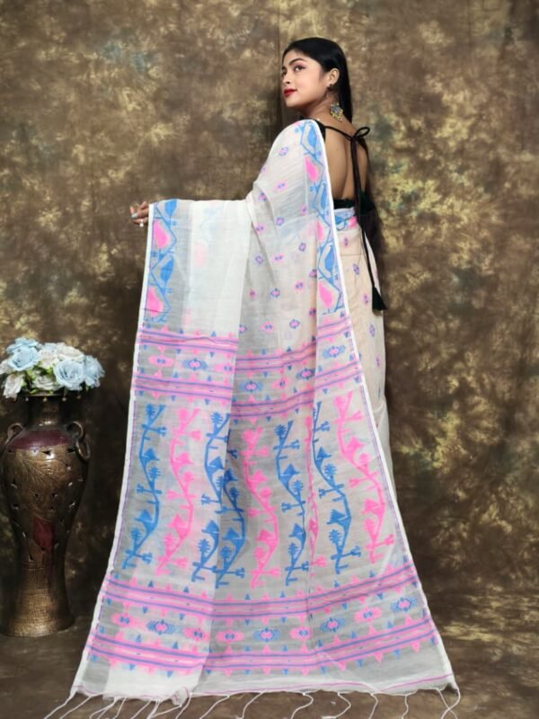 Off White Soft Jamdani Sari With Blause Piece