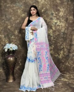 Off White Soft Jamdani Sari With Blause Piece