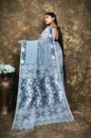 Rock Blue Soft Jamdani Sari With Blause Piece