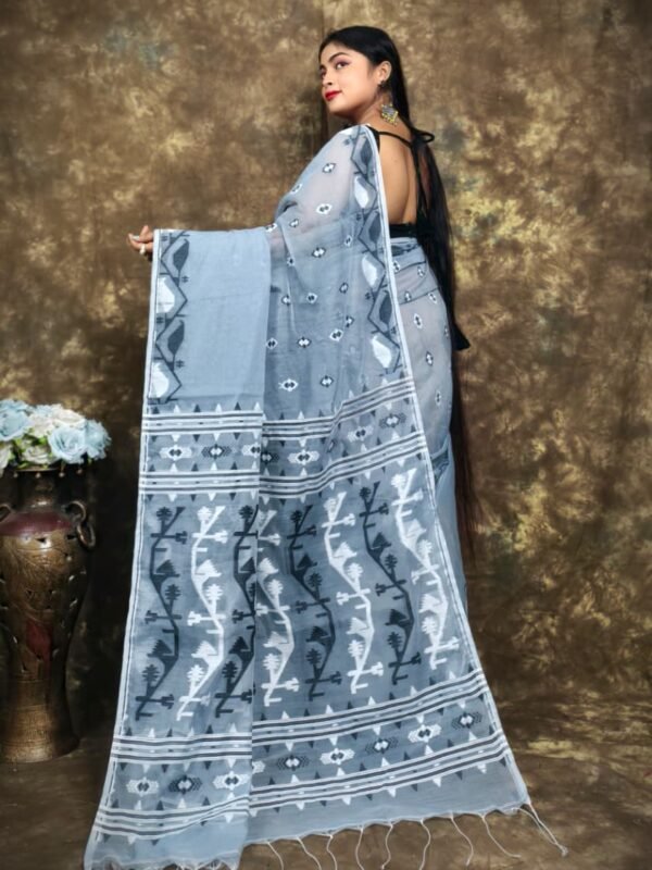 Rock Blue Soft Jamdani Sari With Blause Piece