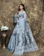 Rock Blue Soft Jamdani Sari With Blause Piece