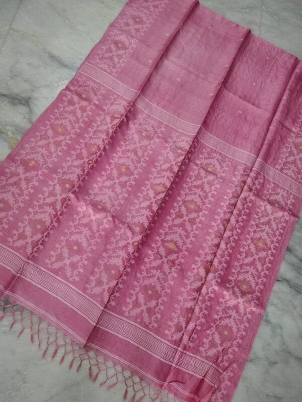 Turkish Rose Pure Gachi Tussar Handloom Jamdani Saree