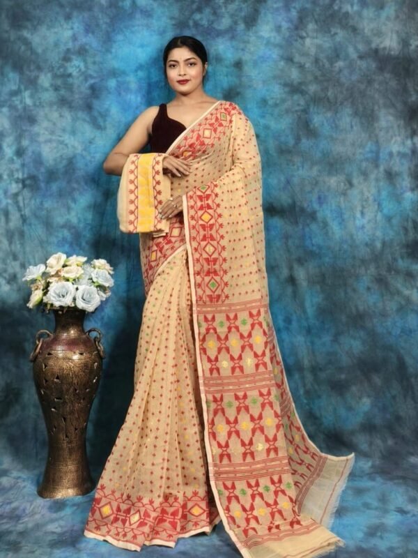 Vanilla Soft Jamdani Saree With Blause Piece