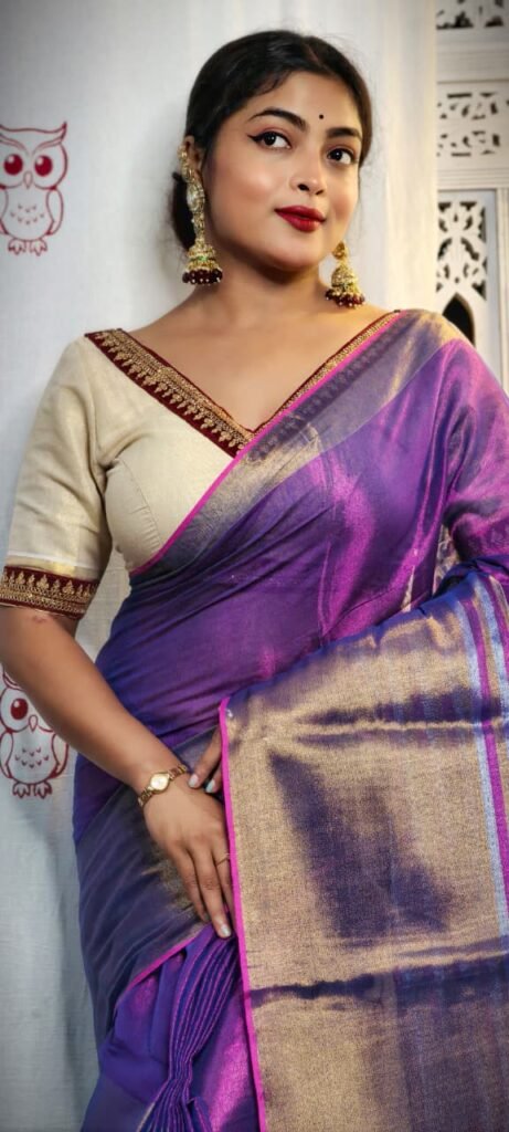 Warm Purple Soft Tissue Handloom Saree