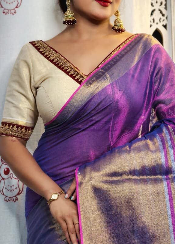 Warm Purple Soft Tissue Handloom Saree
