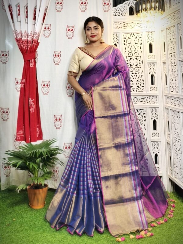 Warm Purple Soft Tissue Handloom Saree