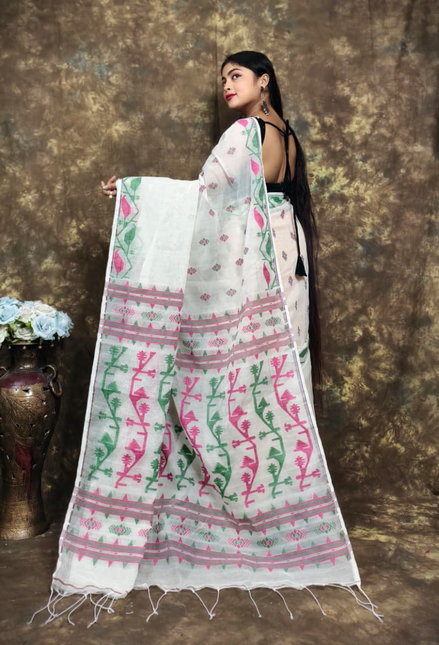 White Rock Soft Jamdani Sari With Blause Piece