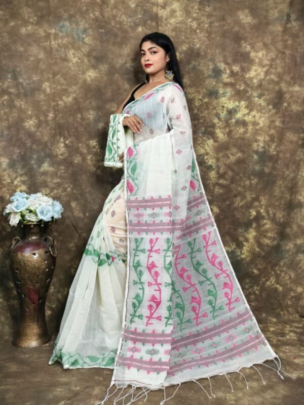 White Rock Soft Jamdani Sari With Blause Piece