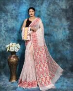 White Soft Jamdani Saree With Blause Piece